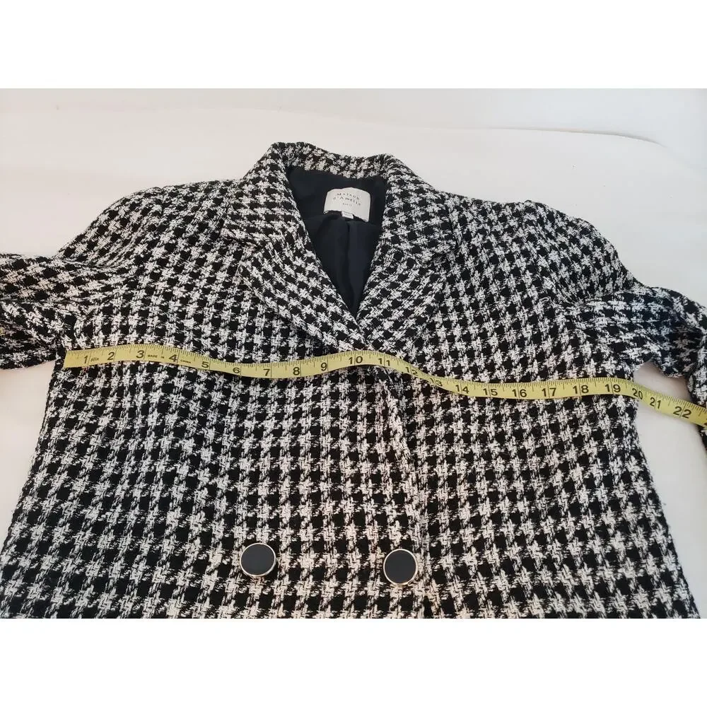 Vintage Blazer Suit Jacket Womens 12 Black White Houndstooth Cropped Tweed Paris - Picture 10 of 16